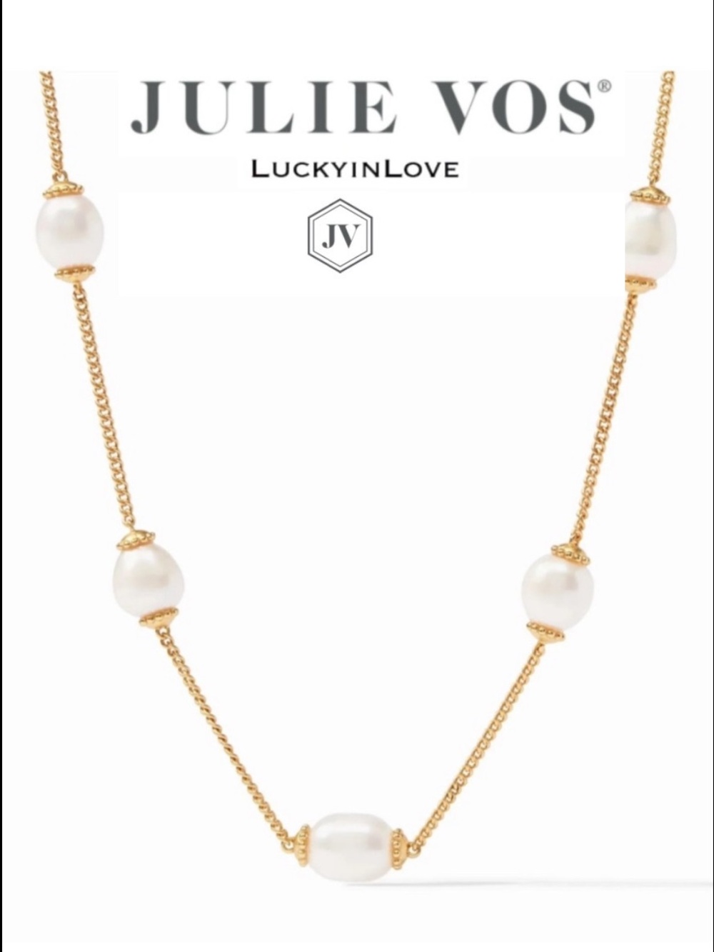 Julie Vos • Gold and White Pearl Station Necklace
